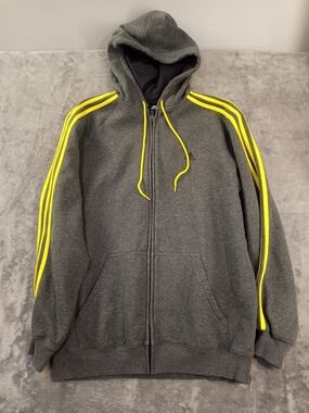 adidas Men's Gray & Yellow Full Zip Up Hoodie  Size Large